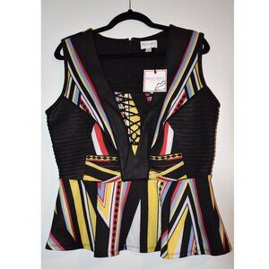 Bisou Bisou peplum shirt blouse, size L NWT corset style